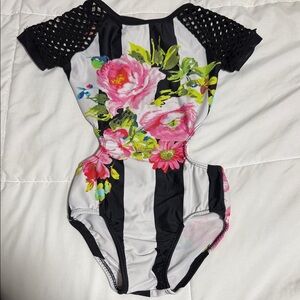 Floral Black and White Kids Custom One Piece Leotard